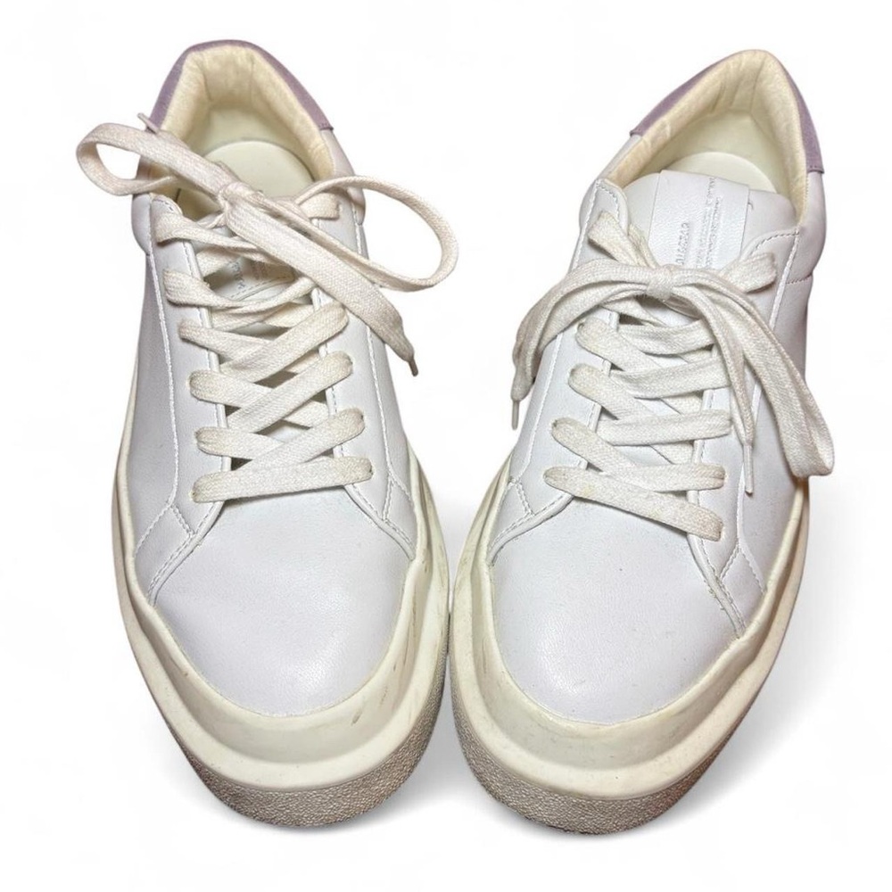 Pull & Bear Men’s Chunky White Leather Sneakers + Purple Suede Heel Accent